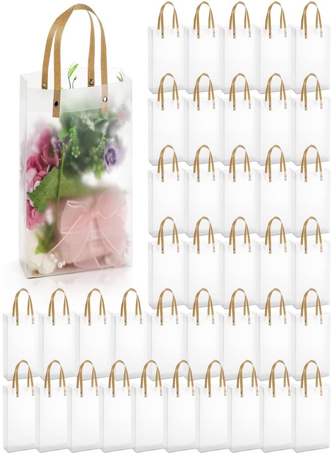 Cididu 40 Pieces Clear Gift Bags with Handles, White Frosted PVC Candy Bags 8''x3''x10'', Reusable Translucent Wrap Tote Boutique Bags for Wedding Shopping Party, Tear Resistant - Image 1